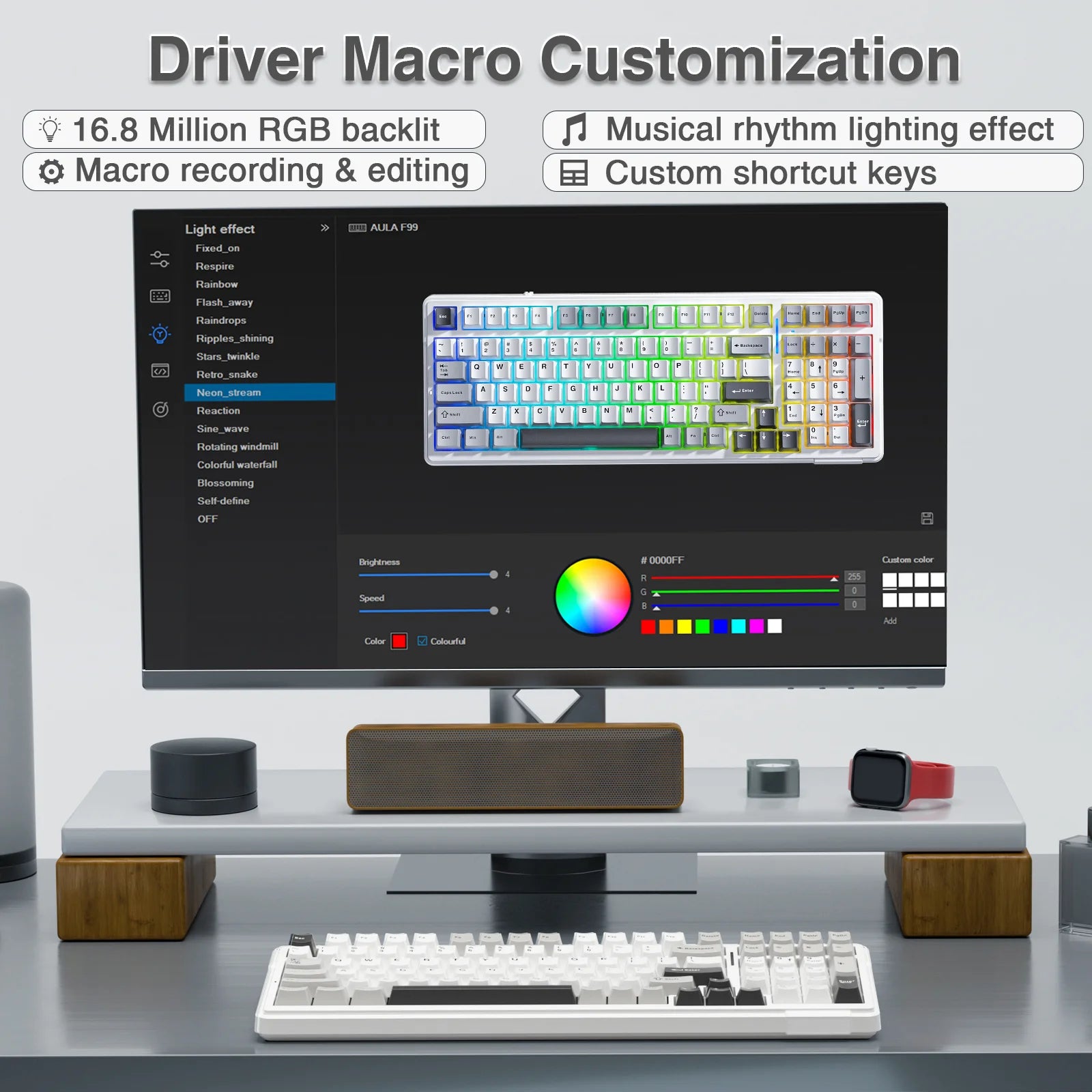 AULA F99 Machanical Keyboard Bluetooth 5.0/2.4G Wireless/Wired Gasket-mounted Gaming Keyboard 99 Keys Customizable Keyboards
