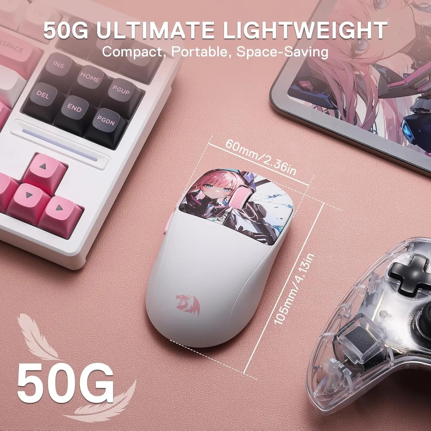 Redragon M817 PRO Wireless Gaming Mouse, 24000 DPI Optical 50G Mini Mice with 6 Programmable Buttons & Ergonomic Design