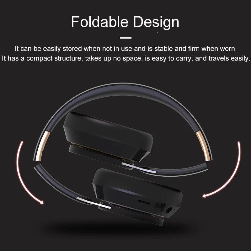 Headphones Bluetooth Wireless Headsets With Mic Music Gaming Sports Earpieces Great Bass Earphones Foldable Support TF SD-Card