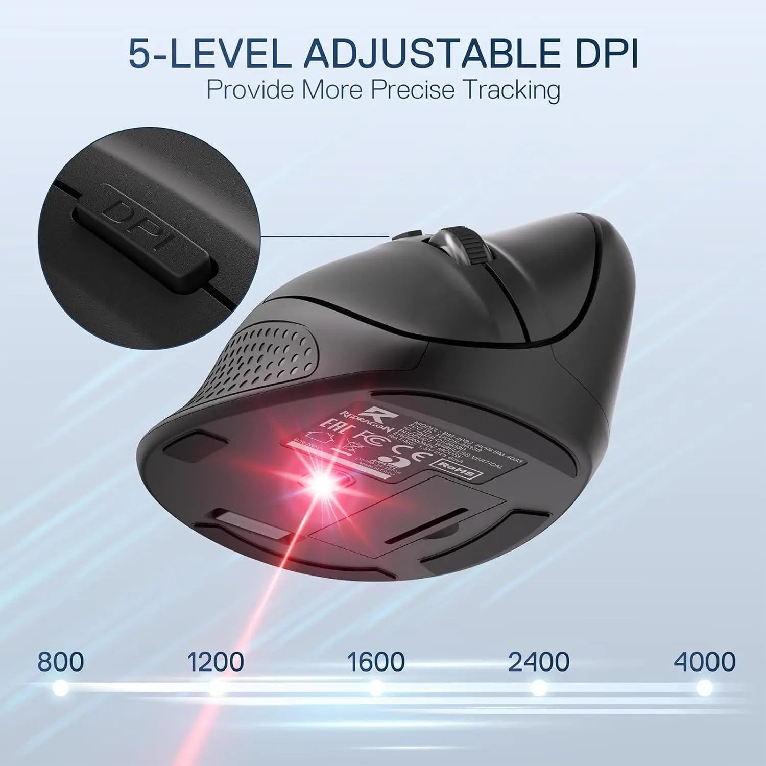 Redragon BM-4033 Wireless Vertical Ergonomic Mouse, 2.4GHz Connection, 5 Levels Up to 4000 DPI