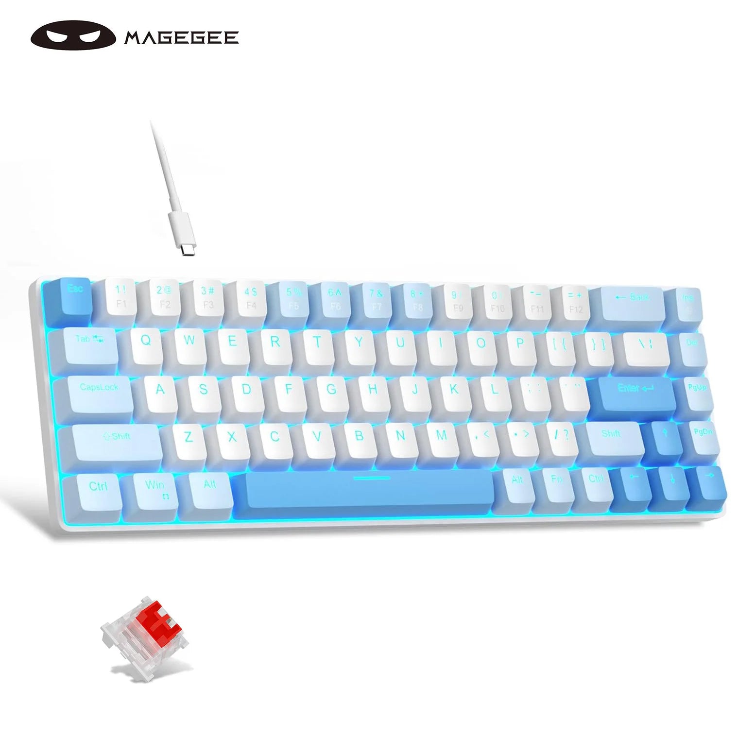MageGee Portable 60% Mechanical Gaming Keyboard, MK-Box LED Backlit Compact 68 Keys Mini Wired Office Keyboard with Red Switch f
