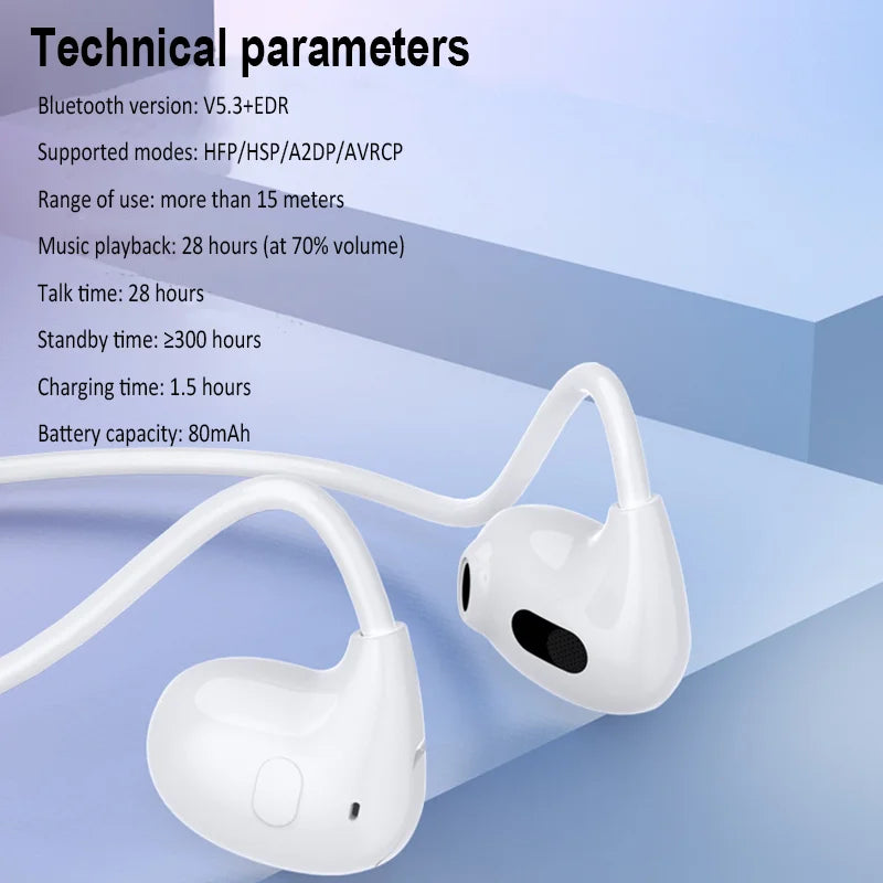 Wireless Headphones Bluetooth 5.3 Headphones Air-Conduction Waterproof Headset Stereo Over-Ear Sports Earphones Earbuds with Mic