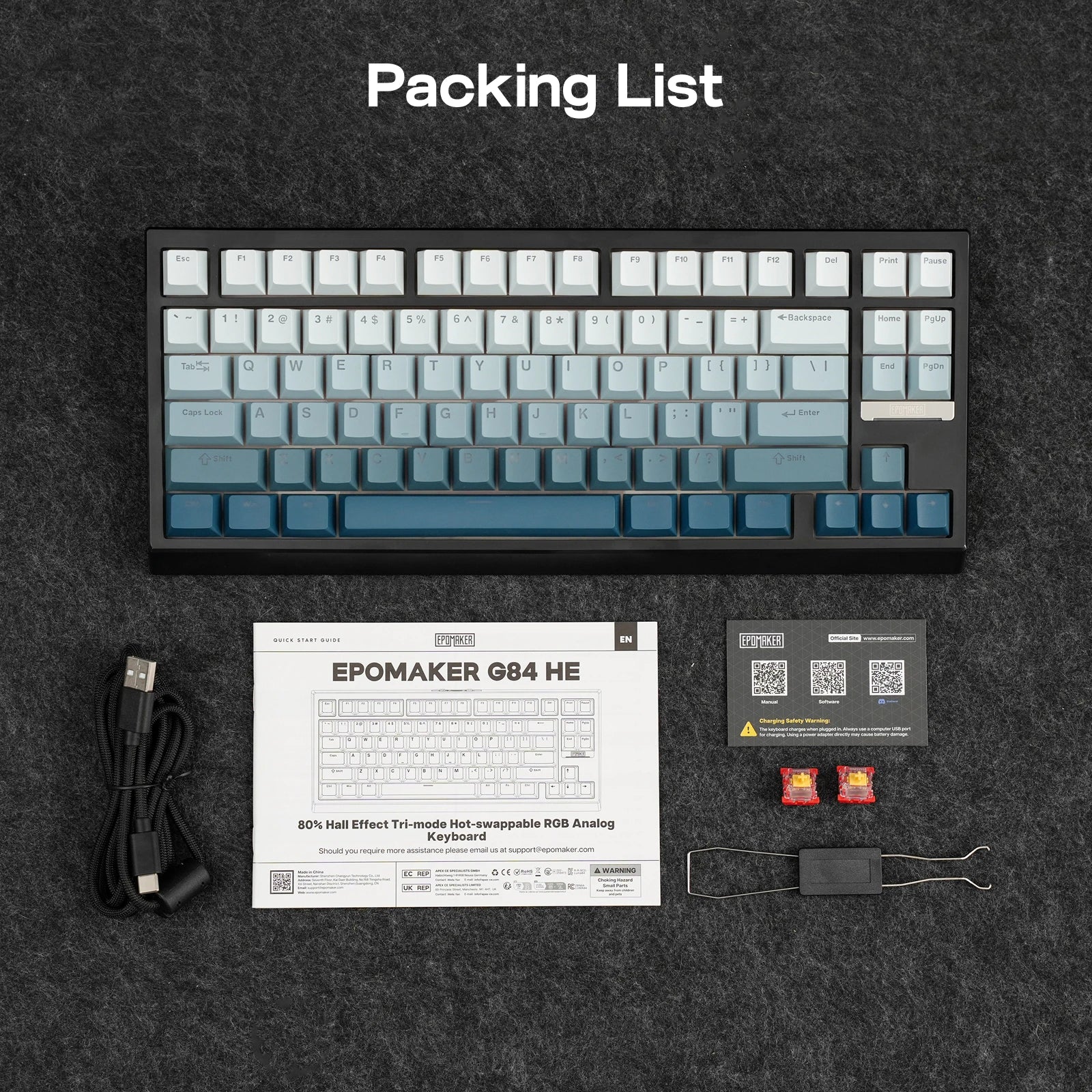 EPOMAKER G84 HE 75% ANSI US Layout Gasket Wired/BT/2.4Ghz Wireless Hall Effect Magnetic Mechanical Keyboard 8K Polling & 8000mAh