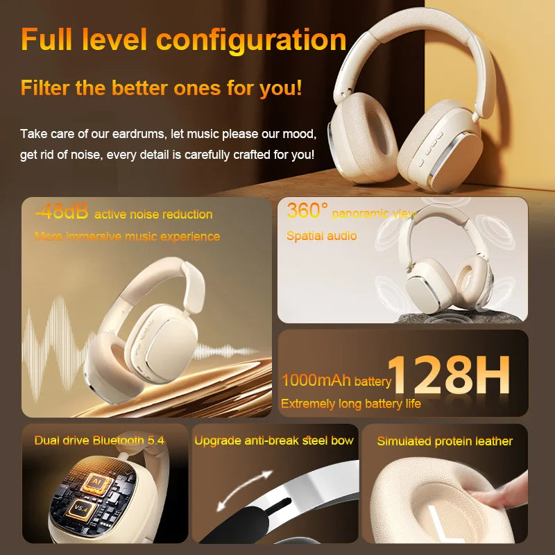 Original ANC TD66 Bluetooth Headphone -48db Active Noise Cancelling Earphone 1000mAh 100H-Playing HiFi ANC-Max Wireless Headset