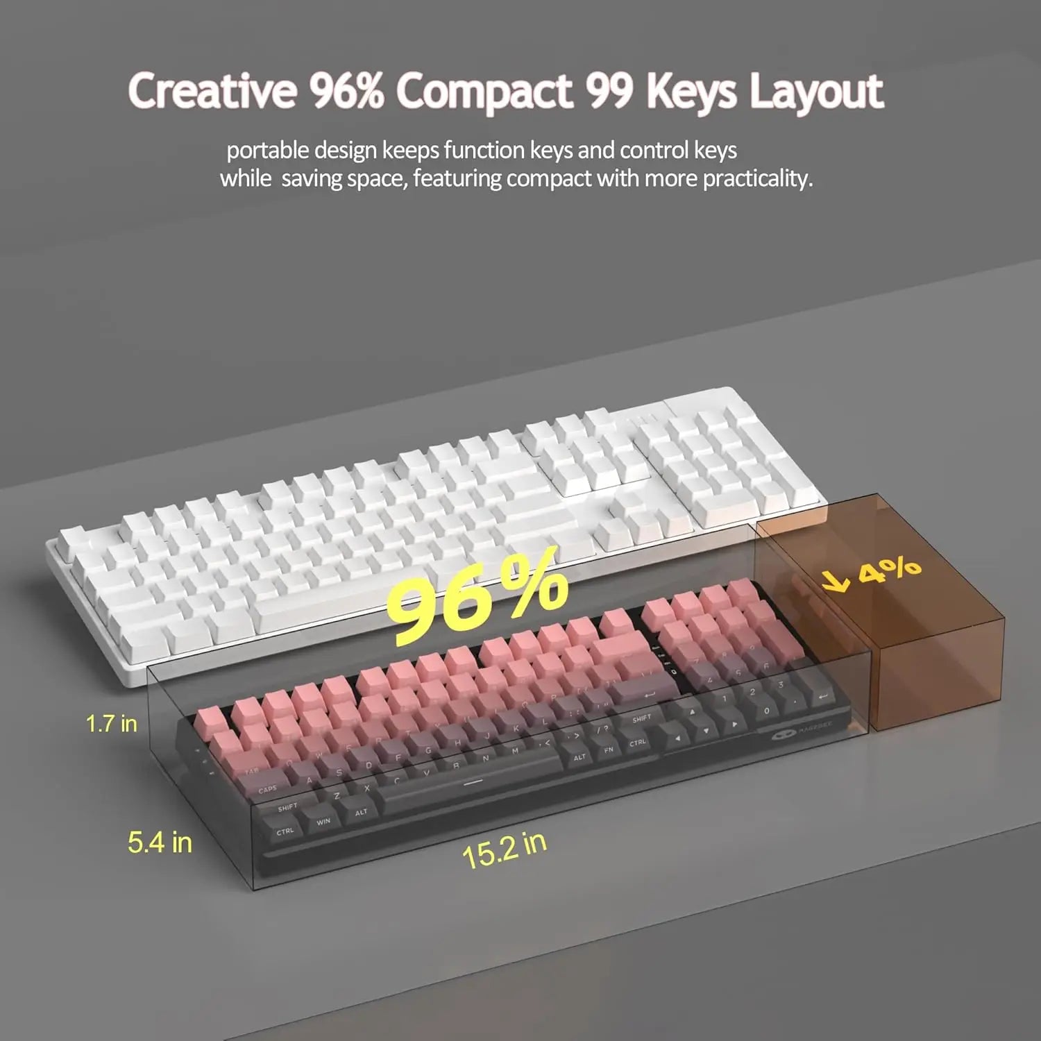 MageGee LIGHT100 Wireless Creamy Keyboard, Gasket Structure Hot Swappable, Tri-Mode 2.4G/USB-C/BT5.0 RGB Backlit Mechanical Gami