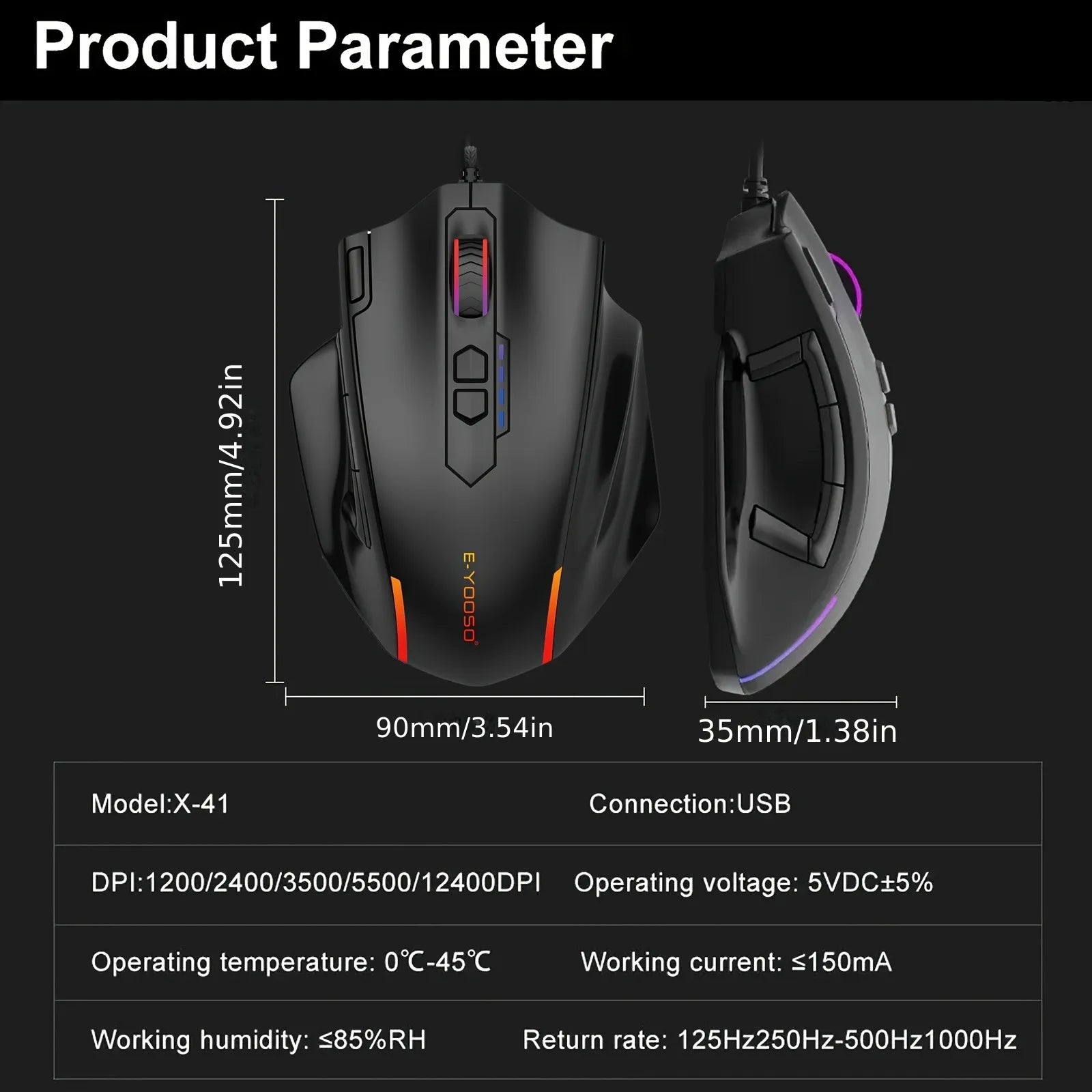 E-YOOSO X-41PRO Wired Mouse Large Gaming Mouse RGB Backlit 11 Programmable Side Buttons Support for Computer PC Laptop Mac