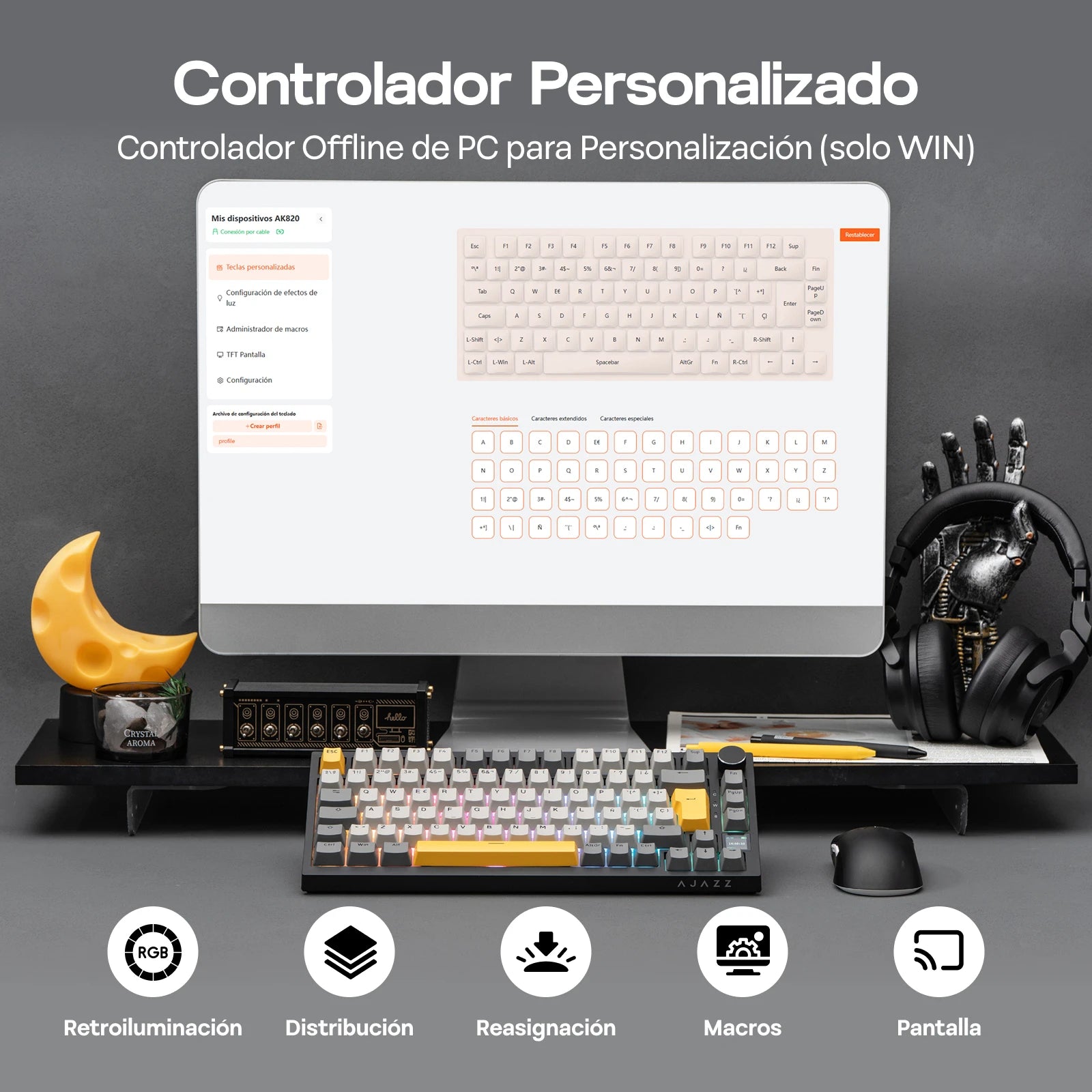 ISO-ES Layout EPOMAKER X AJAZZ AK820 PRO 75% Spanish Layout Wired/2.4GHz/BT Mechanical Keyboard with Screen & Knob for Pc/Mac