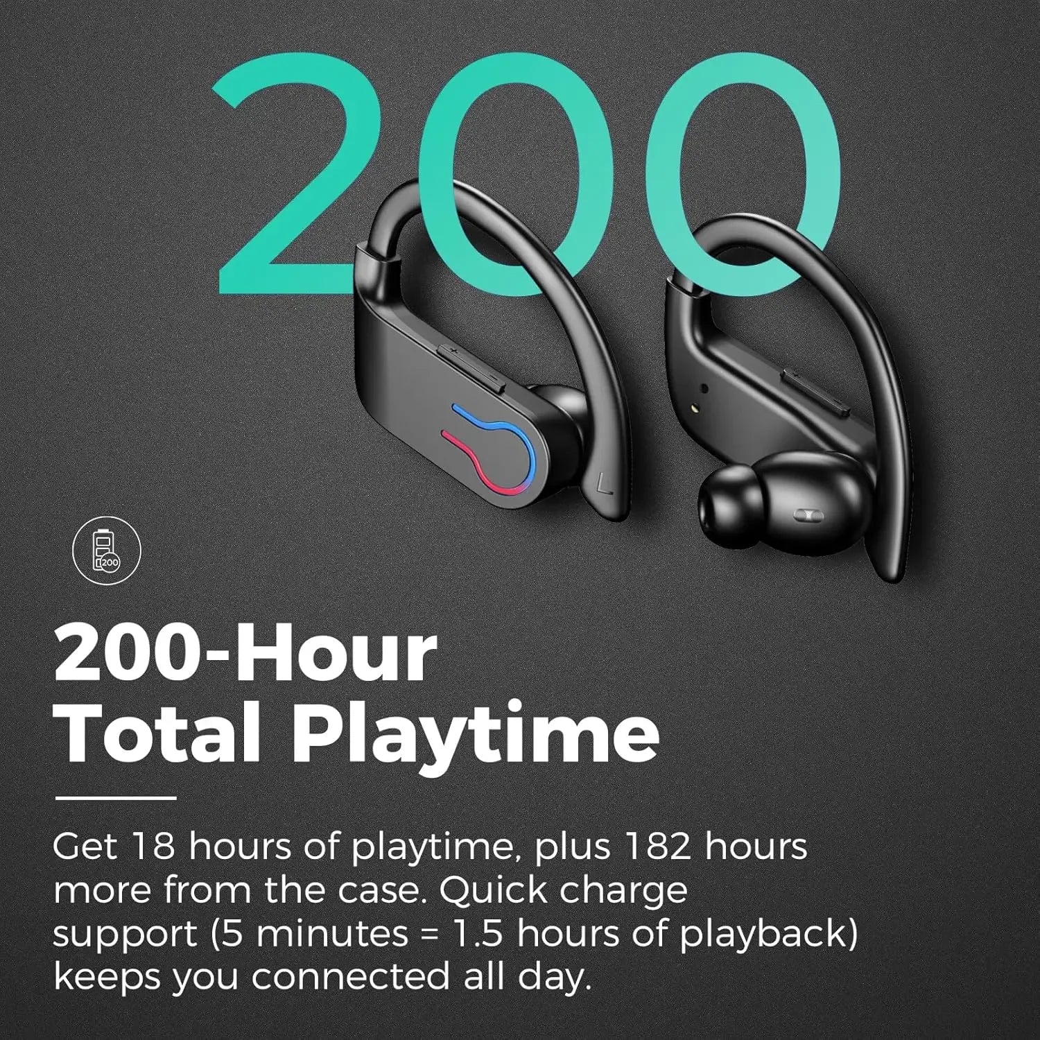 Wireless Earbuds,Sport Bluetooth 5.4 Headphones,ENC Noise Cancelling Mic,HiFi Stereo Over Ear Bud LED Display for iPhone Android