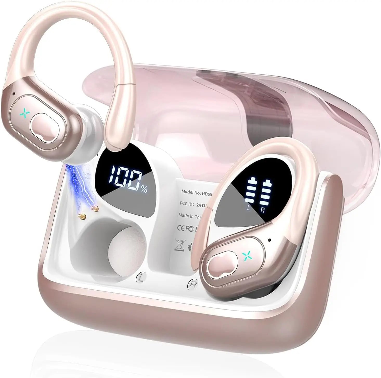 Wireless Earbuds Sport Bluetooth 5.4 Headphones ENC Noise Cancelling Mic 75H HiFi Stereo Over Ear Bud LED Display for iPhone/Gym