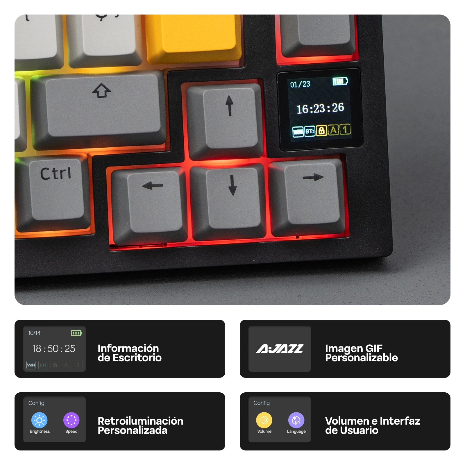 ISO-ES Layout EPOMAKER X AJAZZ AK820 PRO 75% Spanish Layout Wired/2.4GHz/BT Mechanical Keyboard with Screen & Knob for Pc/Mac