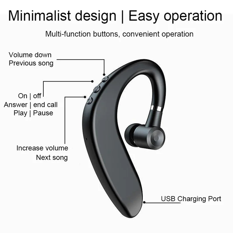 S109 Bluetooth Headphone TWS Wireless Ear Hook Earphone HiFi Stereo HD-Calling Noise Reduction Headset Earbuds Long Playing Time
