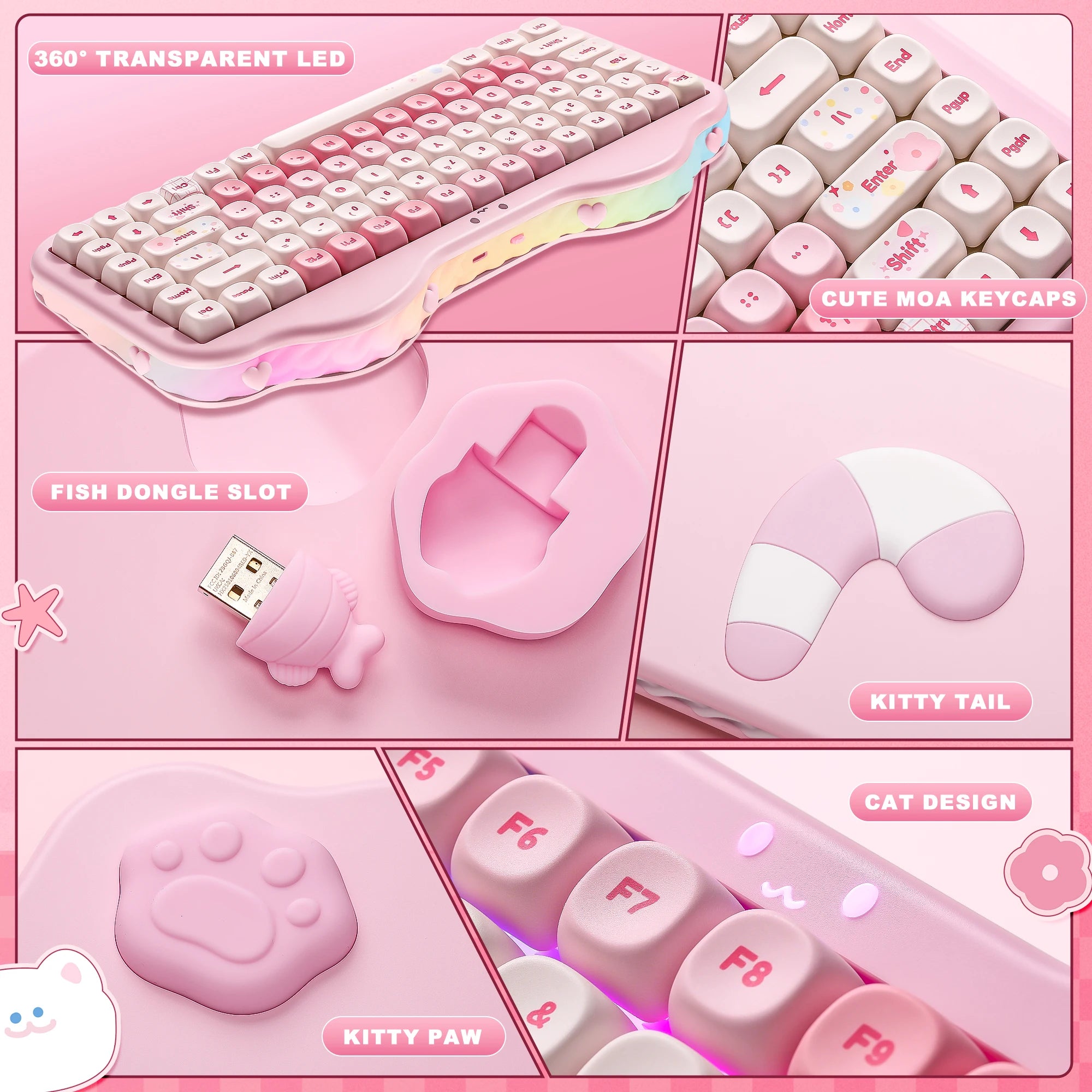 YUNZII C75 Pink Wireless Mechanical Keyboard, 75% Creamy Hot Swap RGB Keyboard, Gasket Mount Cute Cake Design for Win/Mac/Gaming