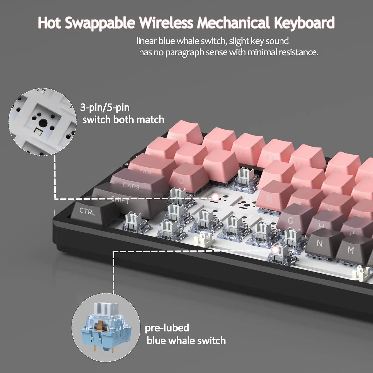 MageGee LIGHT100 Wireless Creamy Keyboard, Gasket Structure Hot Swappable, Tri-Mode 2.4G/USB-C/BT5.0 RGB Backlit Mechanical Gami