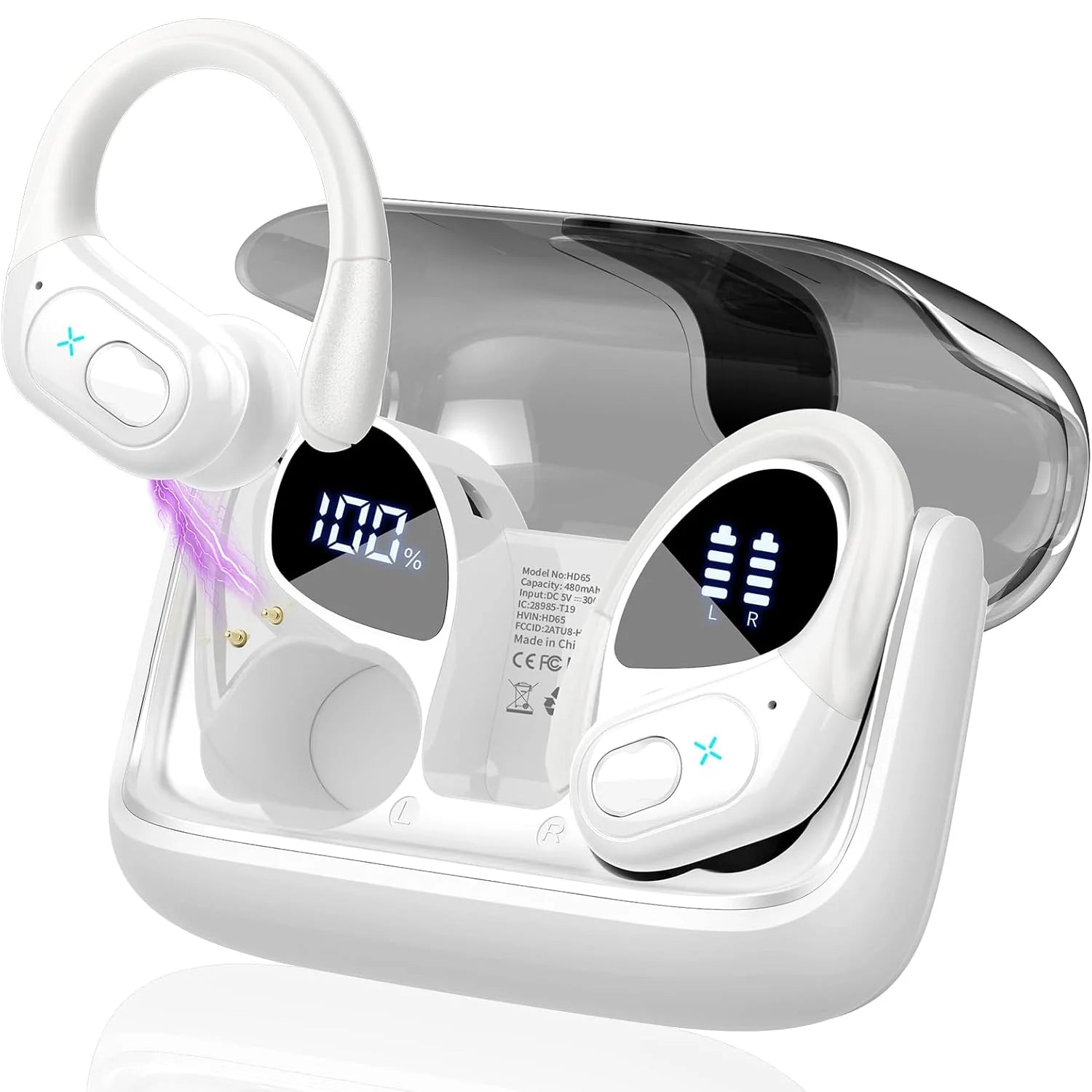 Wireless Earbuds Sport Bluetooth 5.4 Headphones ENC Noise Cancelling Mic 75H HiFi Stereo Over Ear Bud LED Display for iPhone/Gym