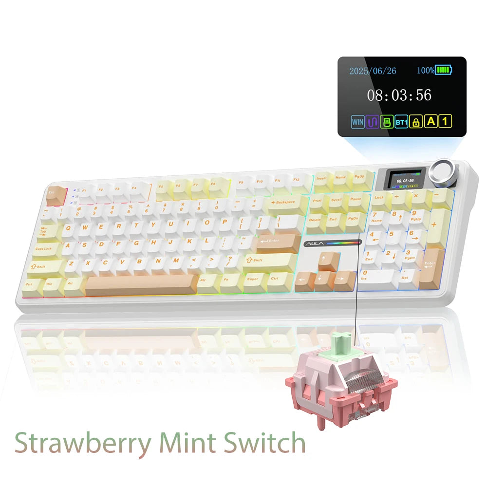 AULA F108 PRO Wireless Mechanical Keyboard 3-Mode Hot Swappable RGB Backlit Gaming Keyboard 8000mAh Pre-lubed Switches Keyboards