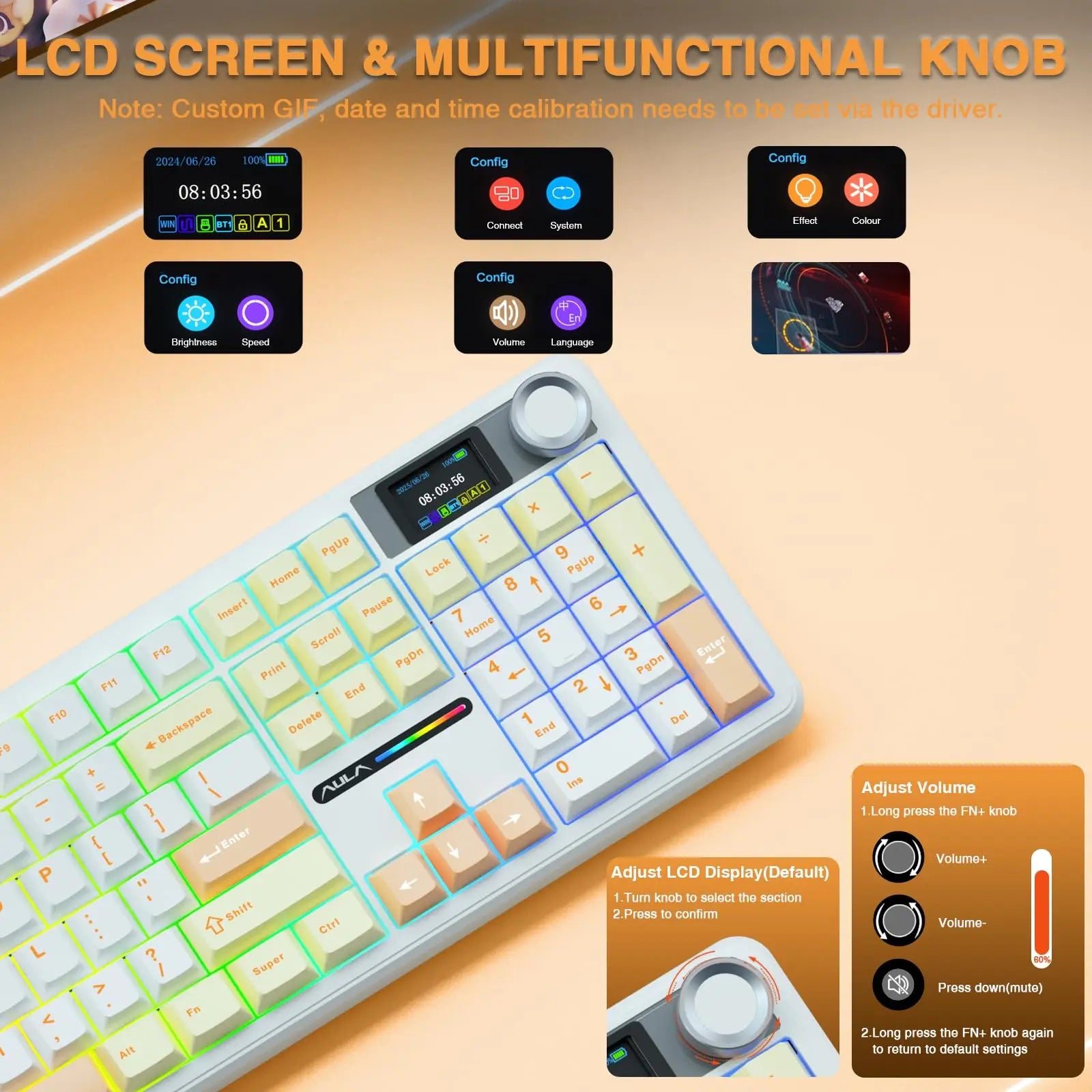 AULA F108 PRO Wireless Mechanical Keyboard 3-Mode Hot Swappable RGB Backlit Gaming Keyboard 8000mAh Pre-lubed Switches Keyboards