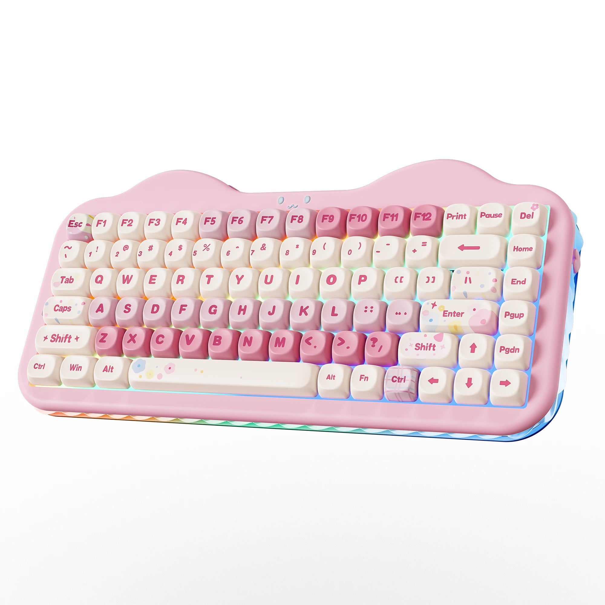 YUNZII C75 Pink Wireless Mechanical Keyboard, 75% Creamy Hot Swap RGB Keyboard, Gasket Mount Cute Cake Design for Win/Mac/Gaming