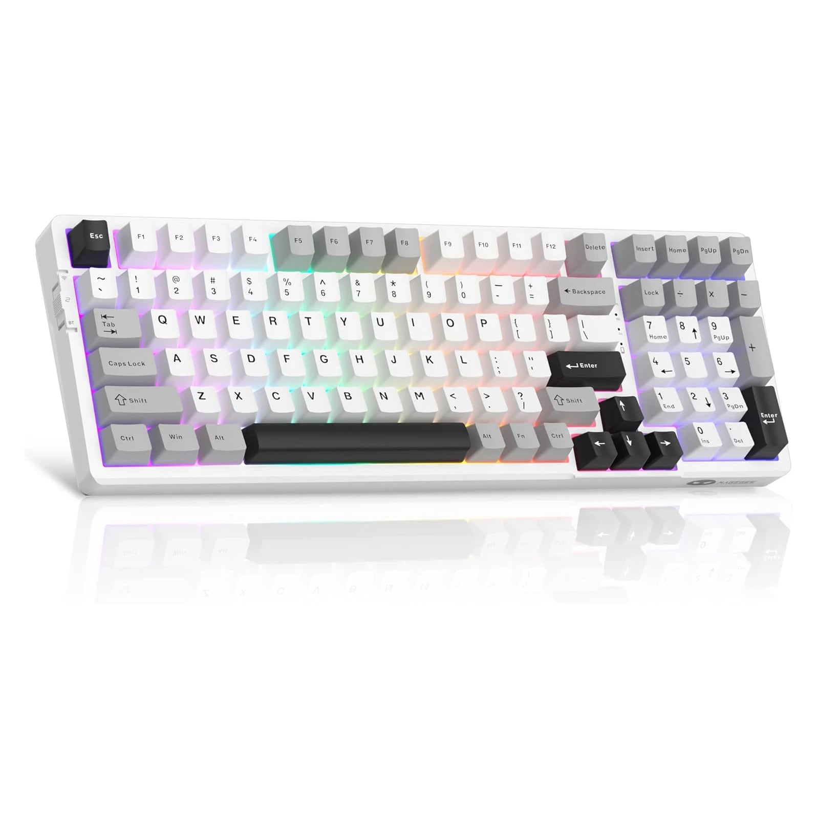 MageGee LIGHT100 Wireless Creamy Keyboard, Gasket Structure Hot Swappable, Tri-Mode 2.4G/USB-C/BT5.0 RGB Backlit Mechanical Gami