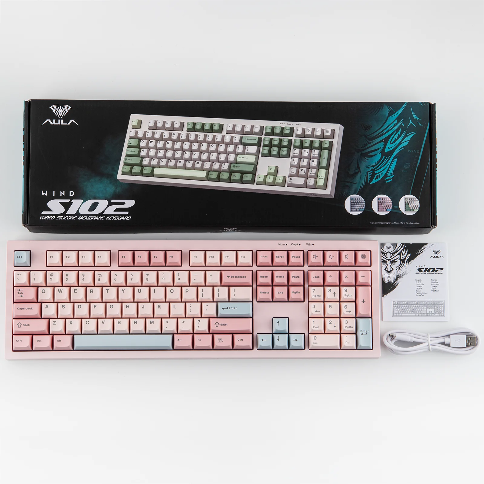 AULA S102 100% Full Size Layout Wired Only Membrane Gaming Silent Keyboard with Number Pad & RGB Backlight for PC/Game/Office