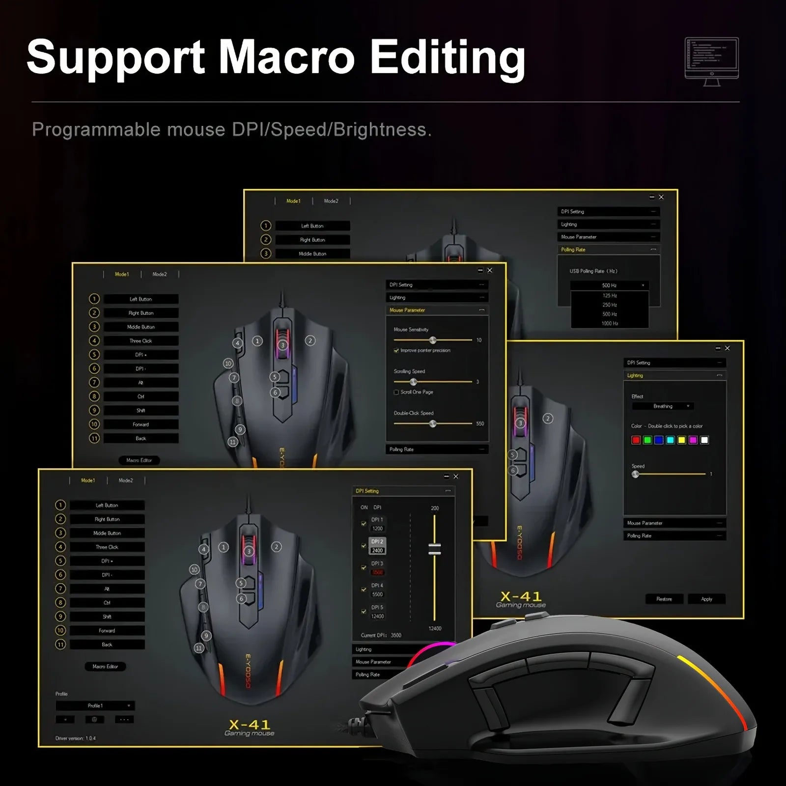 E-YOOSO X-41PRO Wired Mouse Large Gaming Mouse RGB Backlit 11 Programmable Side Buttons Support for Computer PC Laptop Mac