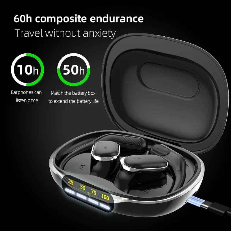 Open Ear Wireless Headphones Sports Air Conduction Bass Earphones Bluetooth 5.4 Earbuds TWS With Dual Mic Clear Call for Running