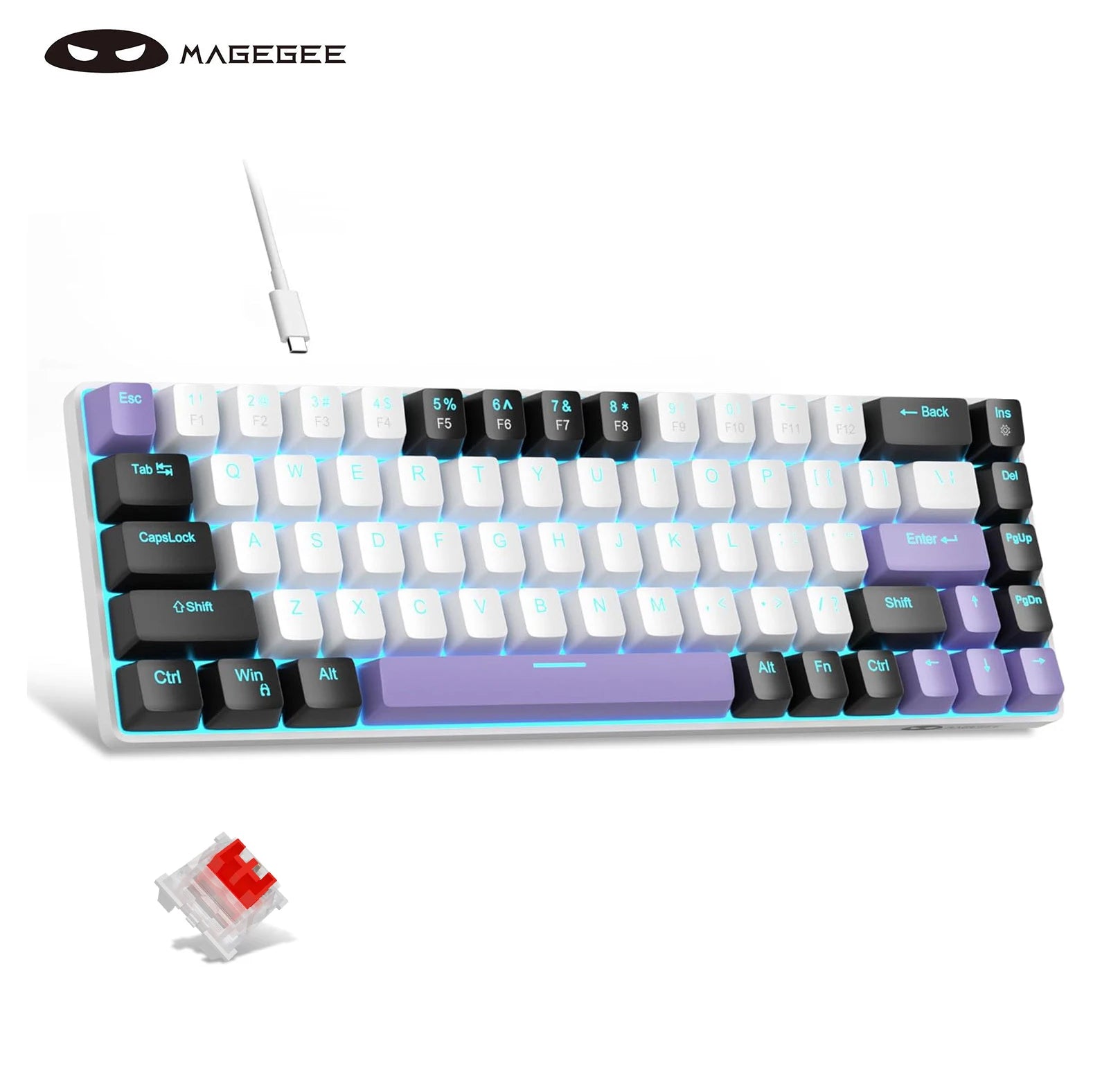 MageGee Portable 60% Mechanical Gaming Keyboard, MK-Box LED Backlit Compact 68 Keys Mini Wired Office Keyboard with Red Switch f